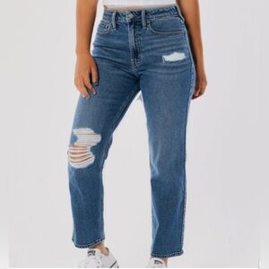 Hollister Ultra High-Rise Vintage Straight Distressed Denim Jeans Stretch SZ 9R